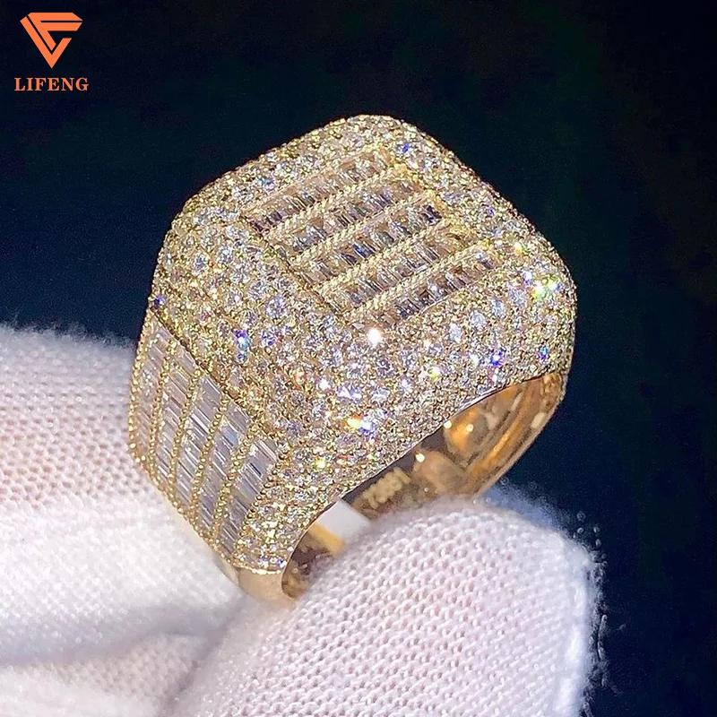 Hip Hop Iced Out Moissanite Diamond  Rings Jewelry 925 Sliver 10K 14K 18K White Yellow Gold Ring Men