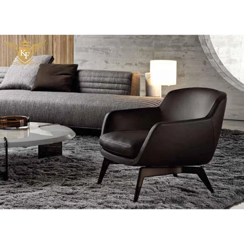 Modern Design Living Room Furniture Leather Sofa Accent Chair Nordic Lounge Armchair Hotel Lobby Hall Leather Leisure Chair