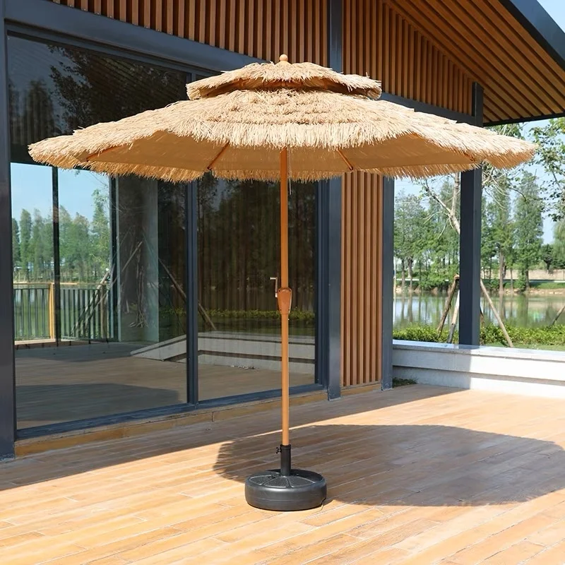 High Quality In Stock Outdoor Large Beach Umbrella Thatch Gazebo Straw Parasol In Natural Retro Style