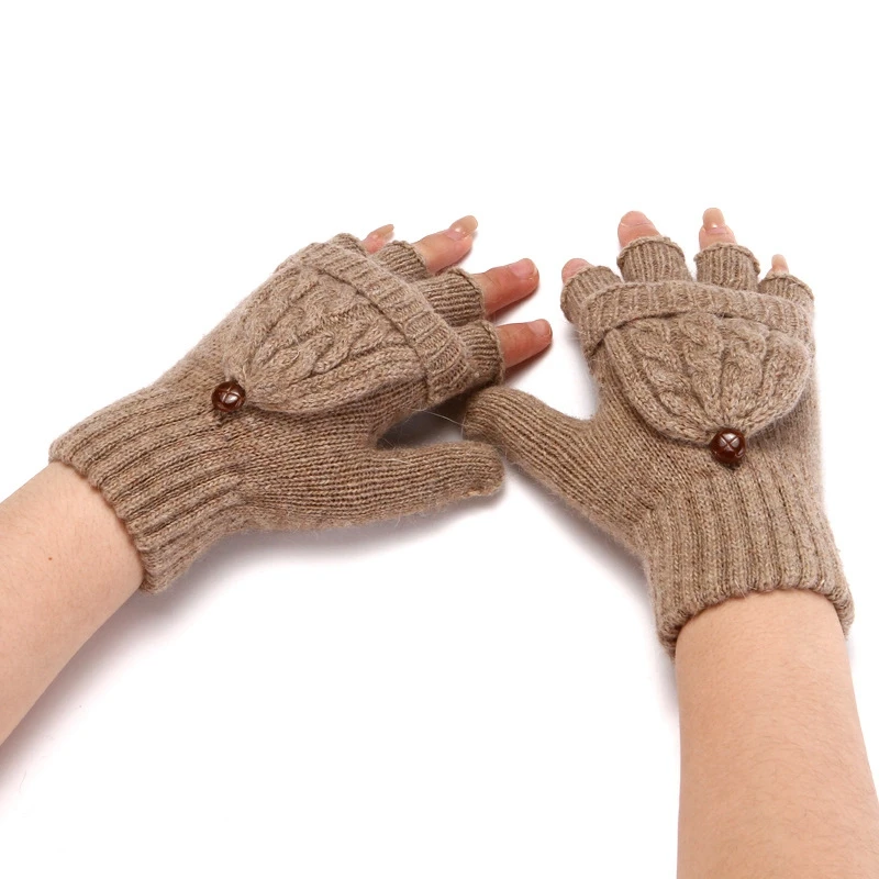 Wholesale Knitted Hand Set Female Wool Winter Warm Half Finger Leakage Finger Rabbit Head Hand Set