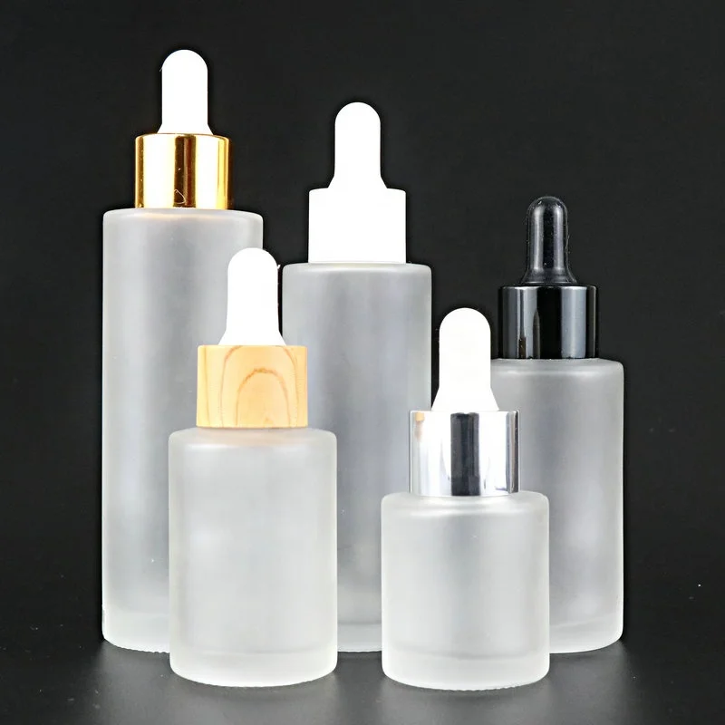 
30ml 40ml 50ml 80ml 100ml 120ml Cosmetic glass frosted lotion cream bottle set with gold/sliver/glack/white cover 