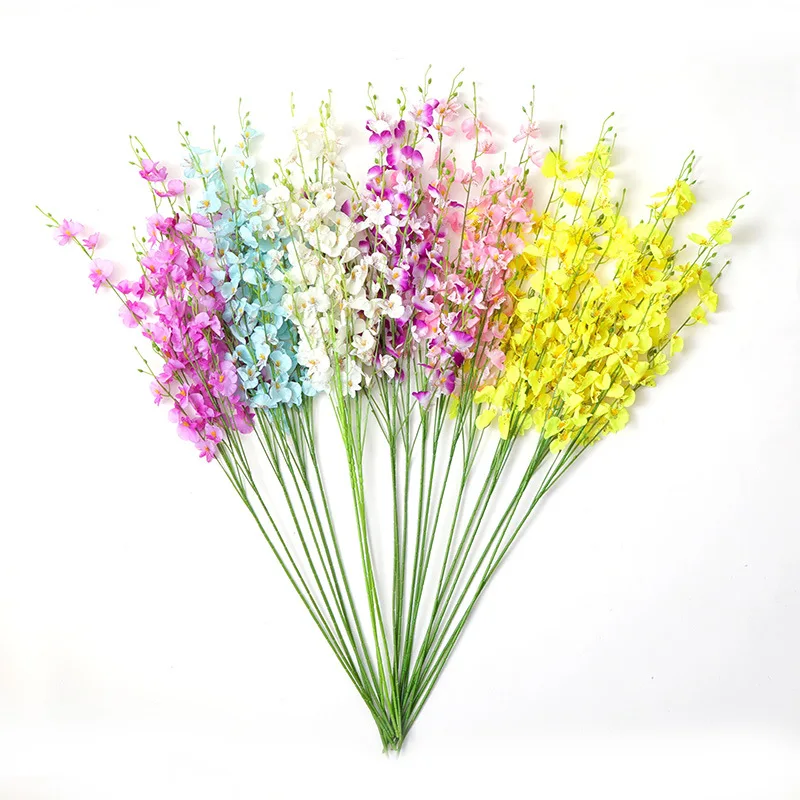 Yellow 5 Forks Dancing Orchid Artificial Flower Mandarin Orchid Living Room Wedding Decoration Silk Flower