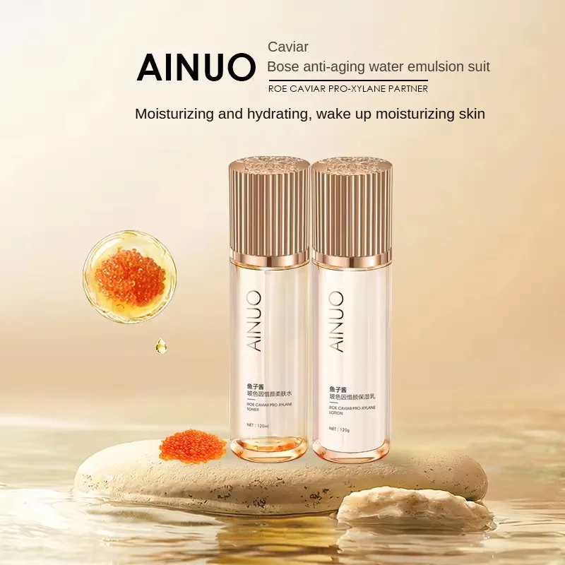 AINUO Caviar Bose Skin Care Set Anti-Aging Water Emulsion to Soothe Moisturize Replenish Moisture for Nourishing Your Skin
