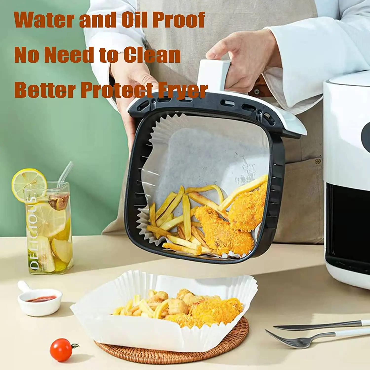 Square 7.9 inch 50pcs 100pcs Baking paper Air Fryer Liners Parchment Paper  Disposable Paper Liner  for air fryer