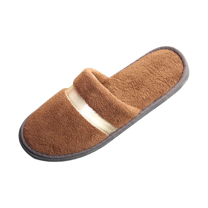 Custom printed logo cheap bedroom eco friendly disposable hotel home winter warm cotton slippers
