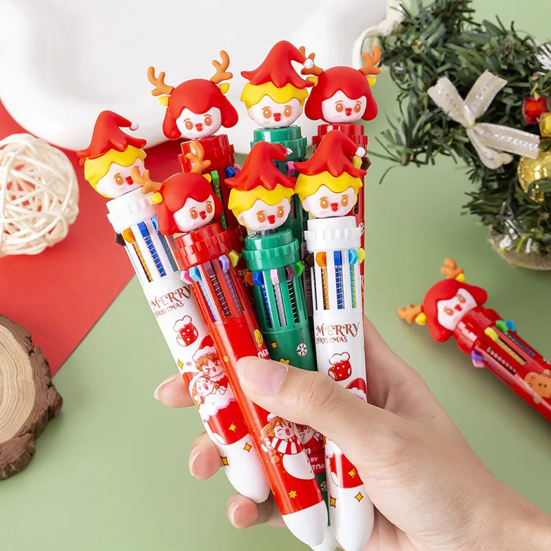 Christmas theme sublimation multi-color fancy plastic 10 color ball pen
