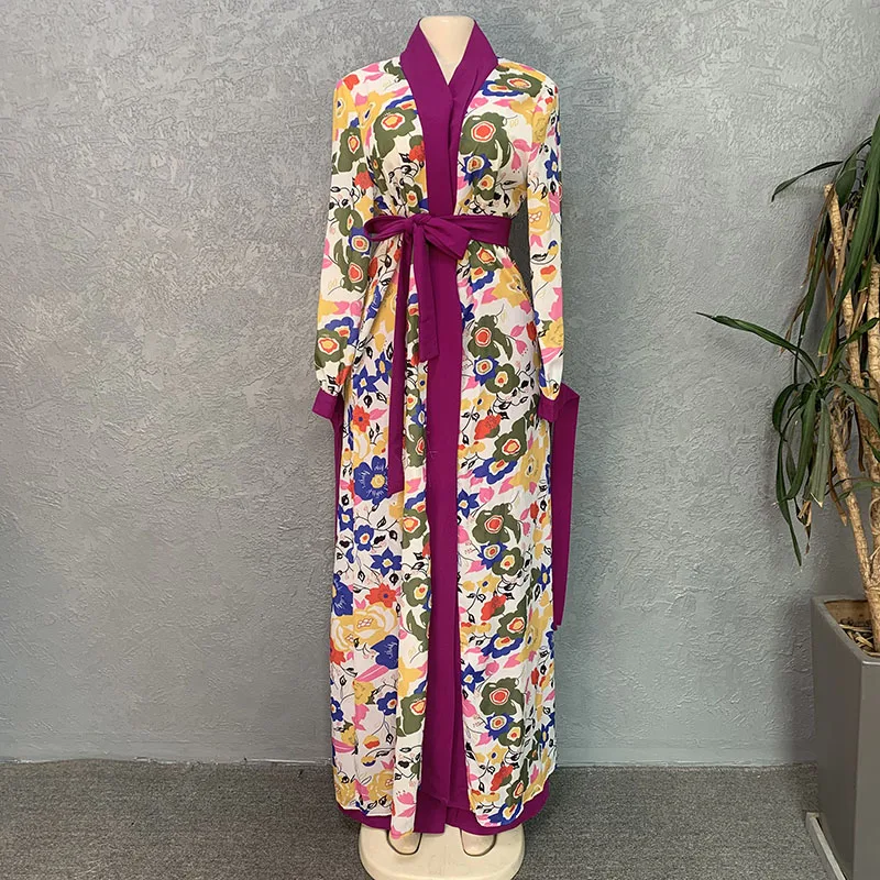 2022 Bohemian Women Casual Beach Style Floral Print Sexy Chiffon Cardigan And Knitted Long Wide Leg Pants Two Piece Set Outfits