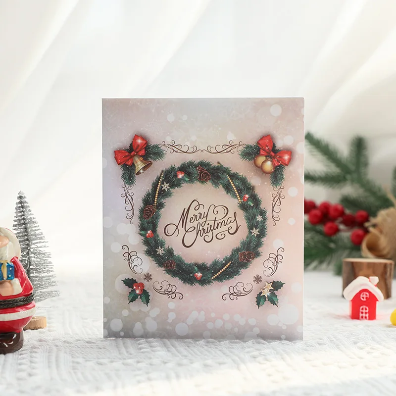 Wholesale New Design Pop Up Christmas Greeting Gift Cards Christmas Tree paper Greeting Card with envelop and individual opp bag