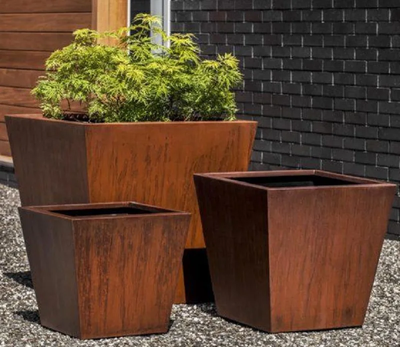 Square Garden Flower Pots Corten Steel Tapered Planter