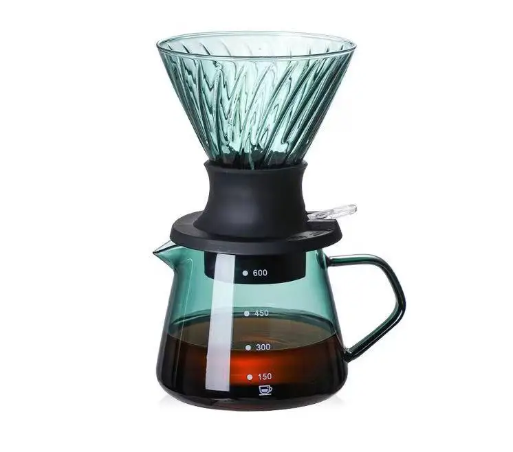 Hot sale glass sharing pot coffee funnel coffee filter paper walnut tray silicone leaky coffee pot