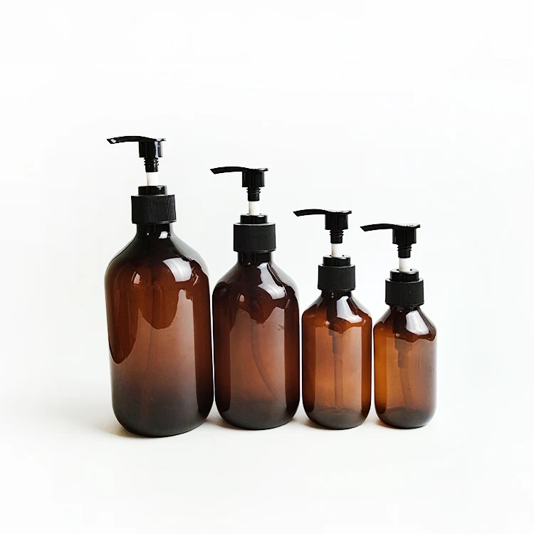 Plastic amber green black bottle PET round 300ml with pump dispenser spray