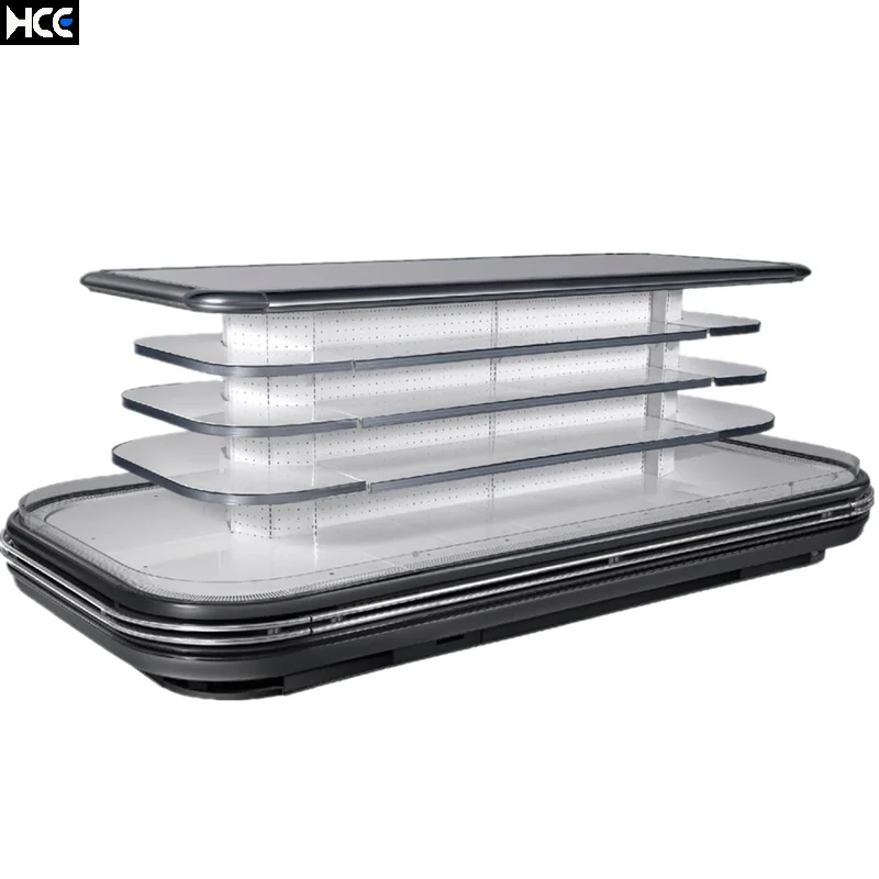 Supermarket mini round island open dairy fridge fruit display chiller island cabinet refrigerator