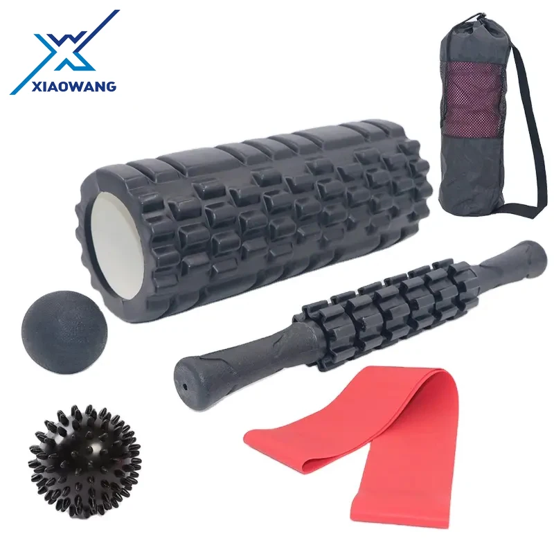 Factory Wholesale Fitness Support Custom Logo Deep Tissue 6 in 1 Muscle Massage Stick Hoop Band Foam Rollers Sets For Exercise