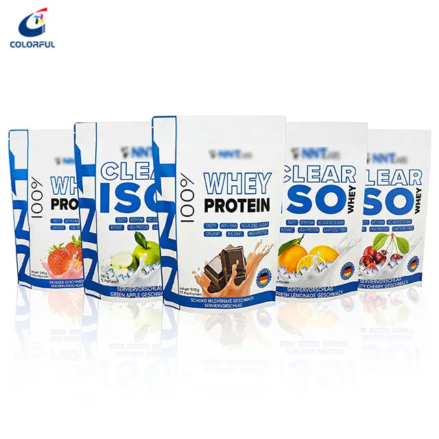 Plastic Aluminum Foil Stand Up Pouch With Zipper Customized Whey Protein Powder Packaging Bags 390G 500g 1kg