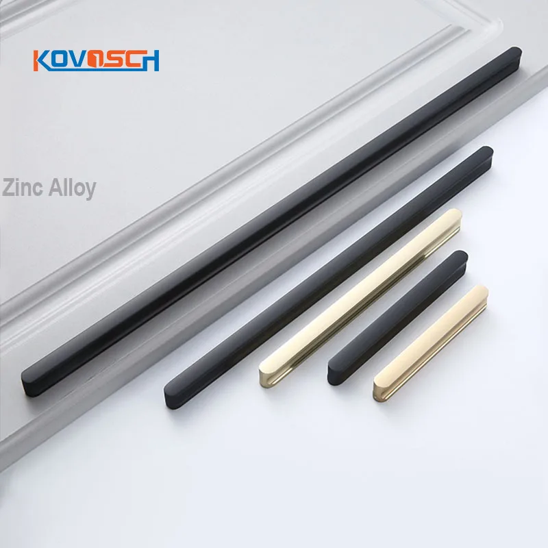 New Design High Quality Zinc Alloy Flat Modern Pull Gold Solid Cabinet Kitchen Drawer Handle Black Cabinet Handles