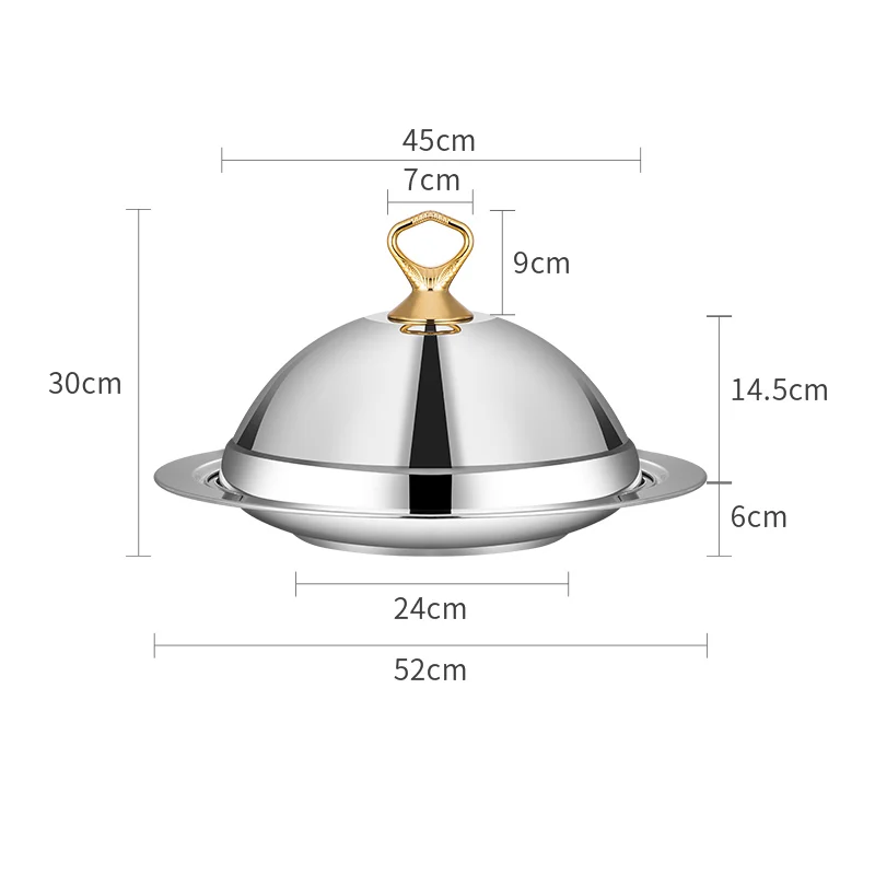Wholesale luxury  food plate with lid dinner platter with cover  stainless steel serving serving tray with dome cover
