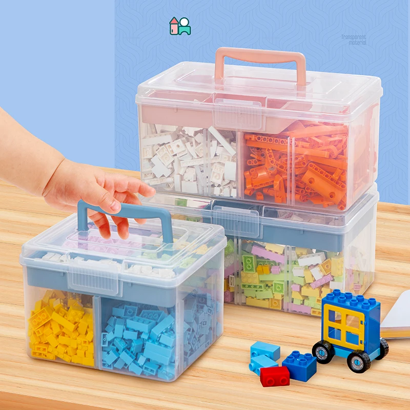 Multi-functional Plastic double layer toys Storage Boxes with Lego blocks storage organizer with Lid