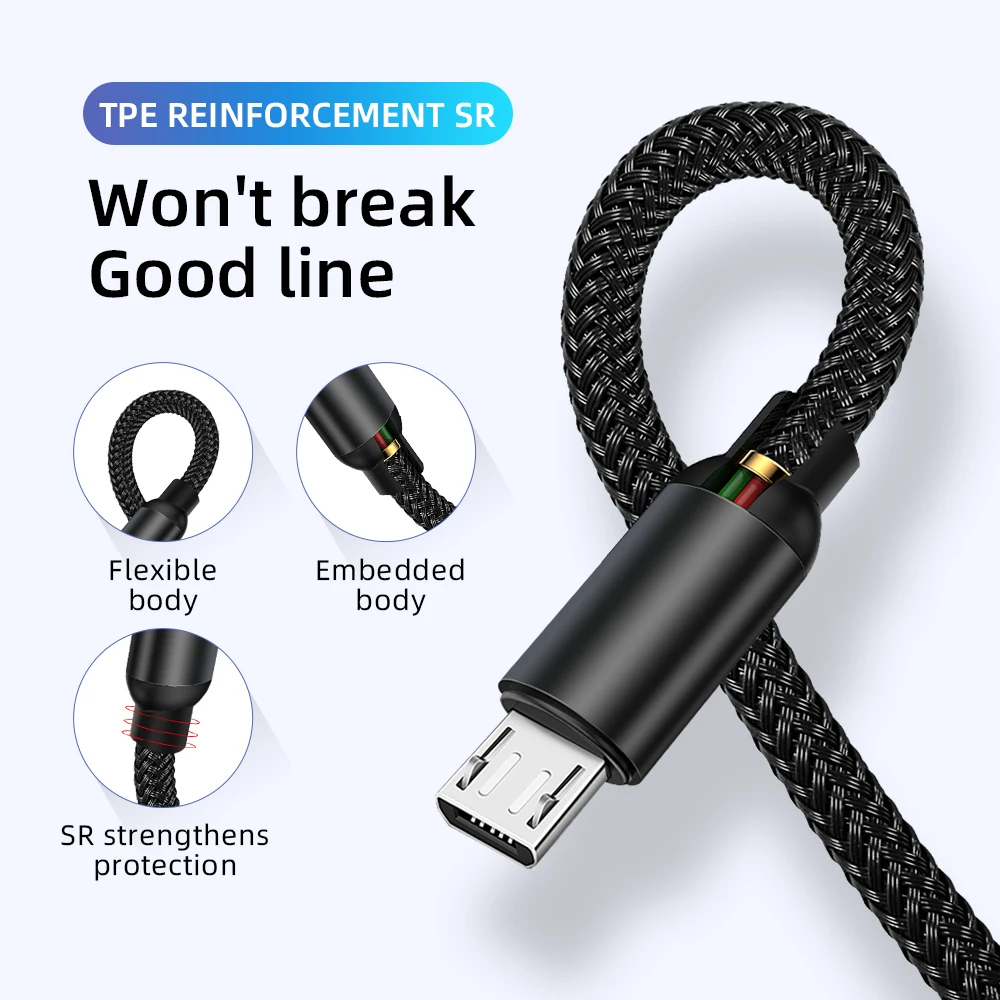 Более высокая скорость зарядки 3 А I6, V8 и 3-разъём Type-C в одном и том же с кабелем разные цветовые ветви