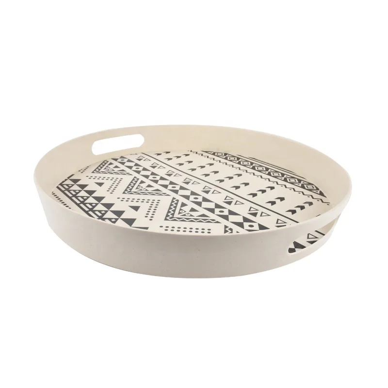
Eco Bamboo Fiber Serving Tray Round Snack Food Tray 