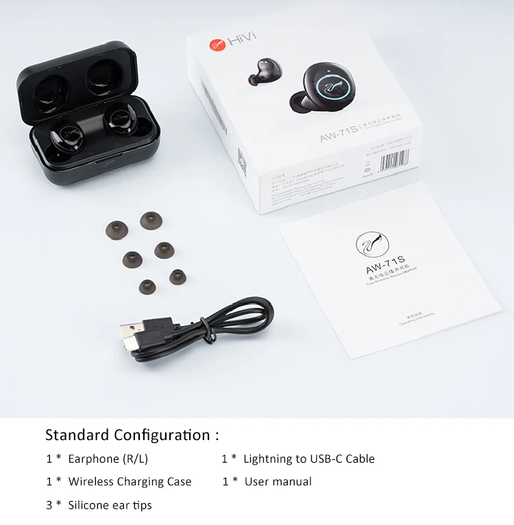 Hi-Fi AW-71S ANC Dual driver Blue tooth headset wireless  with charging TWS earbuds