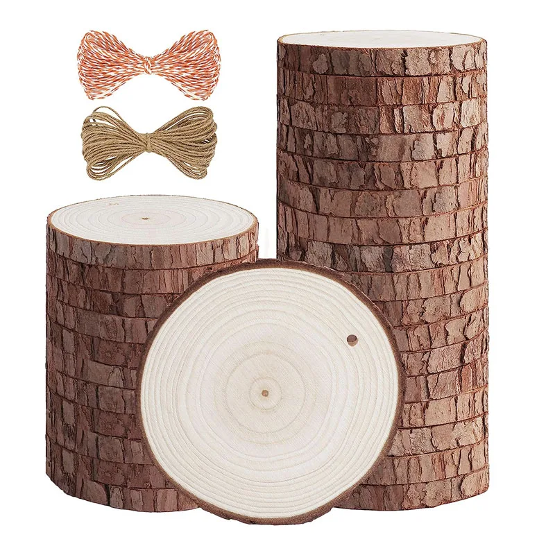 Unfinished Natural Wood Slices 30 Pcs Craft Wood kit Christmas DIY Crafts with Bark for Crafts Rustic Wedding Decoration