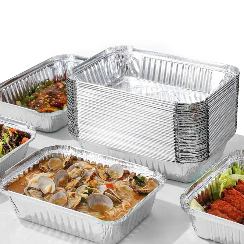 high temperature resistance Disposable take-out fast food packaging box multi-foil lunch box one meal two dishes Tinfoil tray