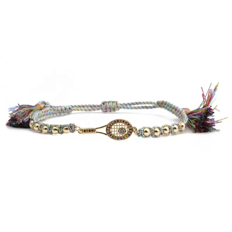 Fashion Stylish simple metal rhinestone colorful plastic tennis racket adjustable bracelet for women and girls