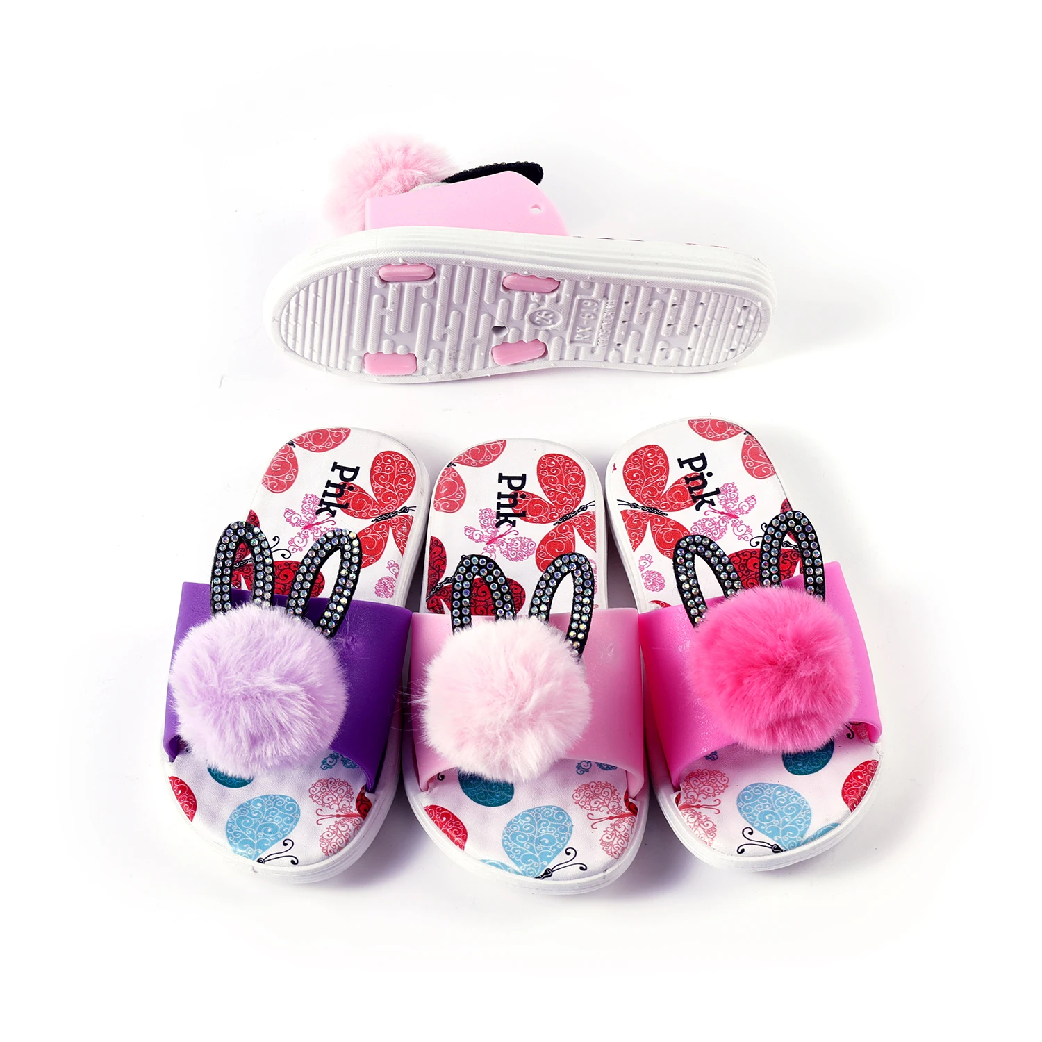 Оптовая продажа, детские тапочки с плюшевым шариком, цветком, бабочкой и заячьими ушами