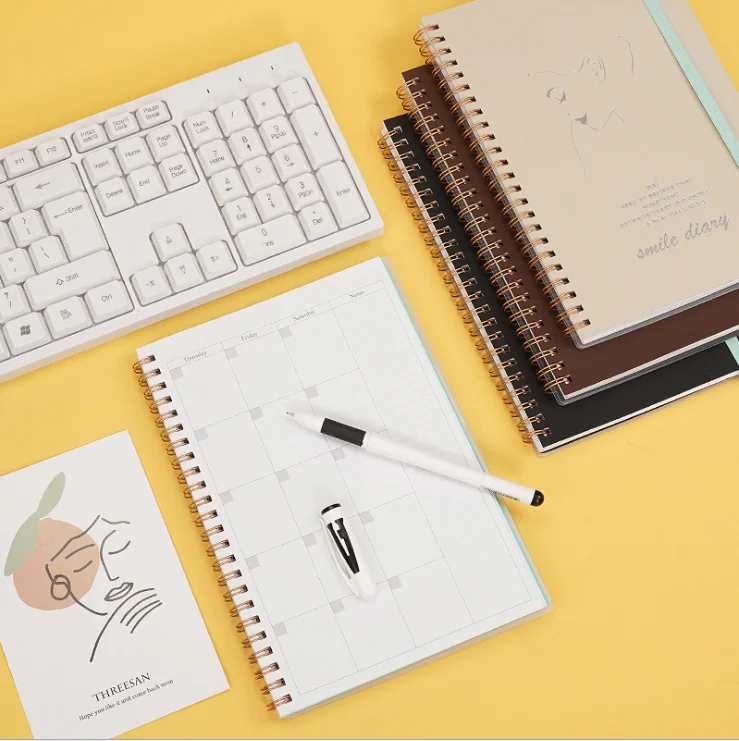 Transparent Frosted PVC Cover Flip Spiral Coil 2022 Strap English Plan This Week Calendar With Index Notebook