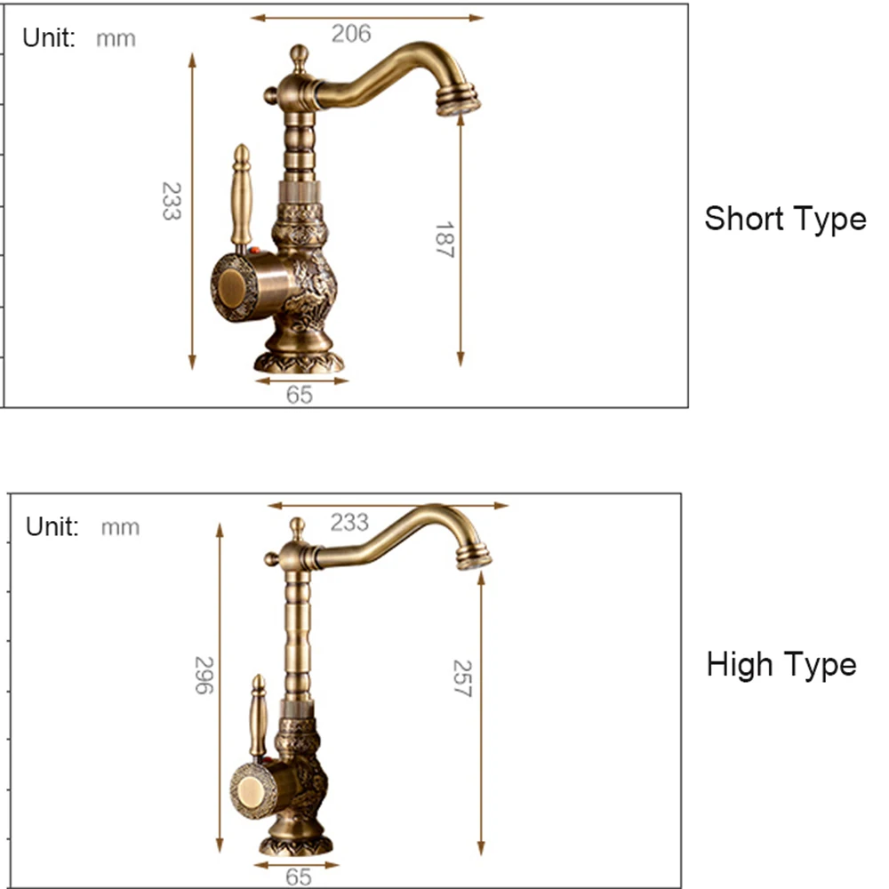 Antique Brass Basin Sink Faucets Single Handle Kitchen Basin Faucets Deck Mounted Hot&Cold Water Mix Tap