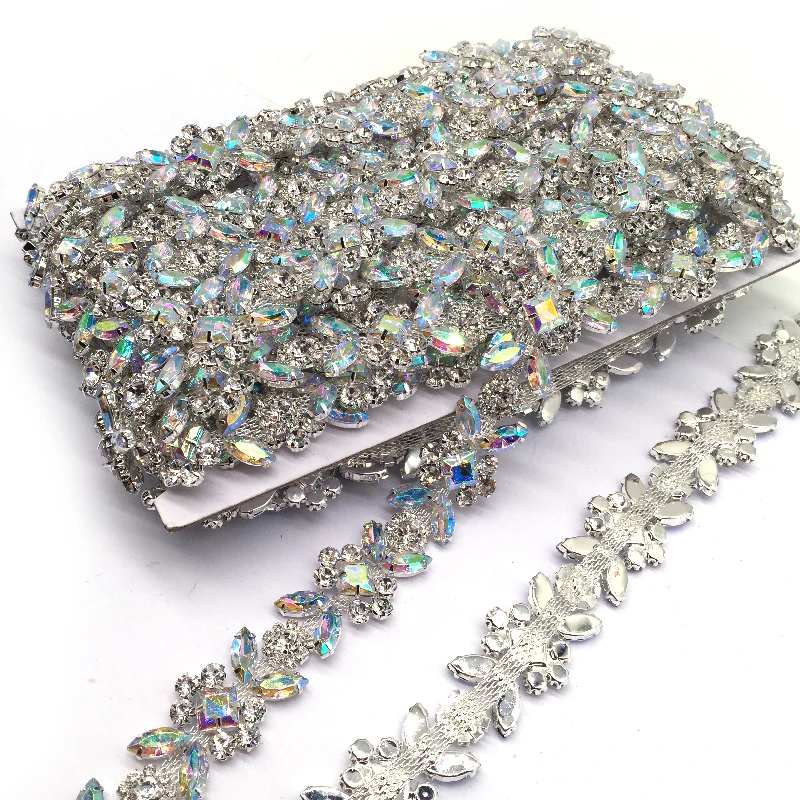 Custom Jewelry Rhinestone Crystal Silver AB Crystal Diamond Applique Chain Trim