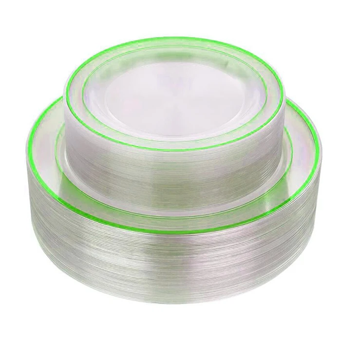 luxury dinnerware hard plastic plates set 25pcs clear plastic plates disposable decorative party plastic plate set