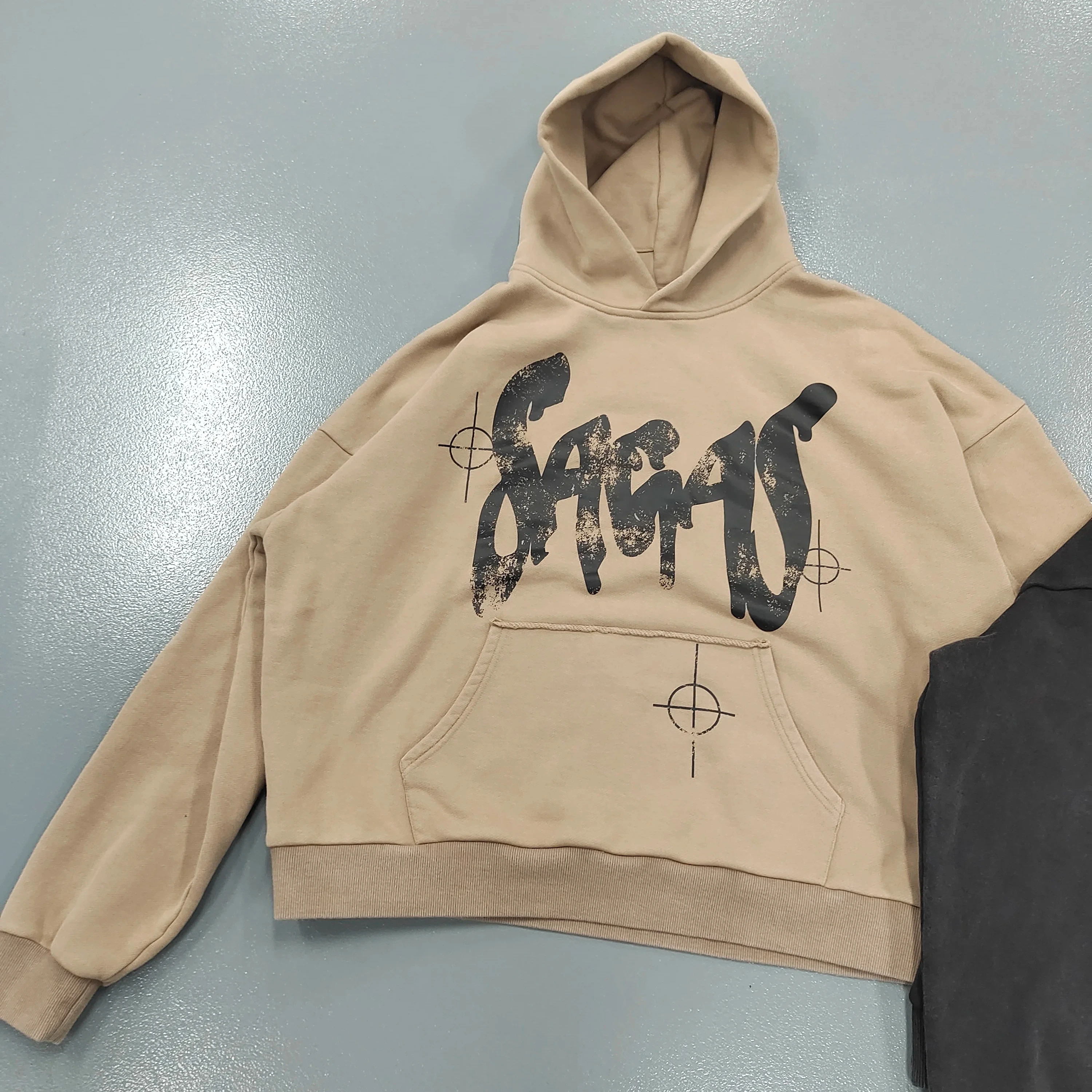 Vintage Hoodies Cotton French Terry Puff Print Hoodies Oversized Blank Streetwear Pullover Acid Wash Hoodie