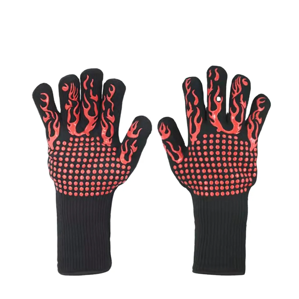 932F 500 degrees Heat resistant gloves BBQ grill oven mitten silicone aramid  heat fire-proof gloves Extreme heat proof gloves