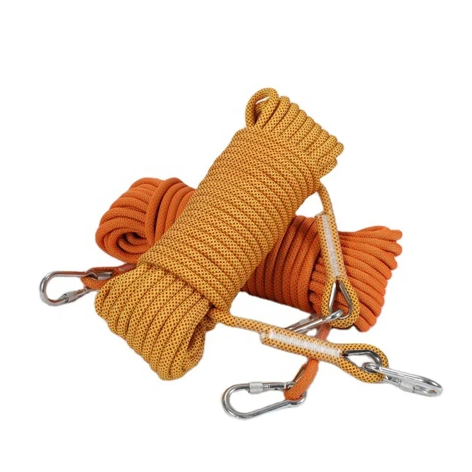 
Tree Rock Mountain Climbing Rope High Strength Safety Cord Nylon Polyester Climbing Rope With Stainless Carabiners 