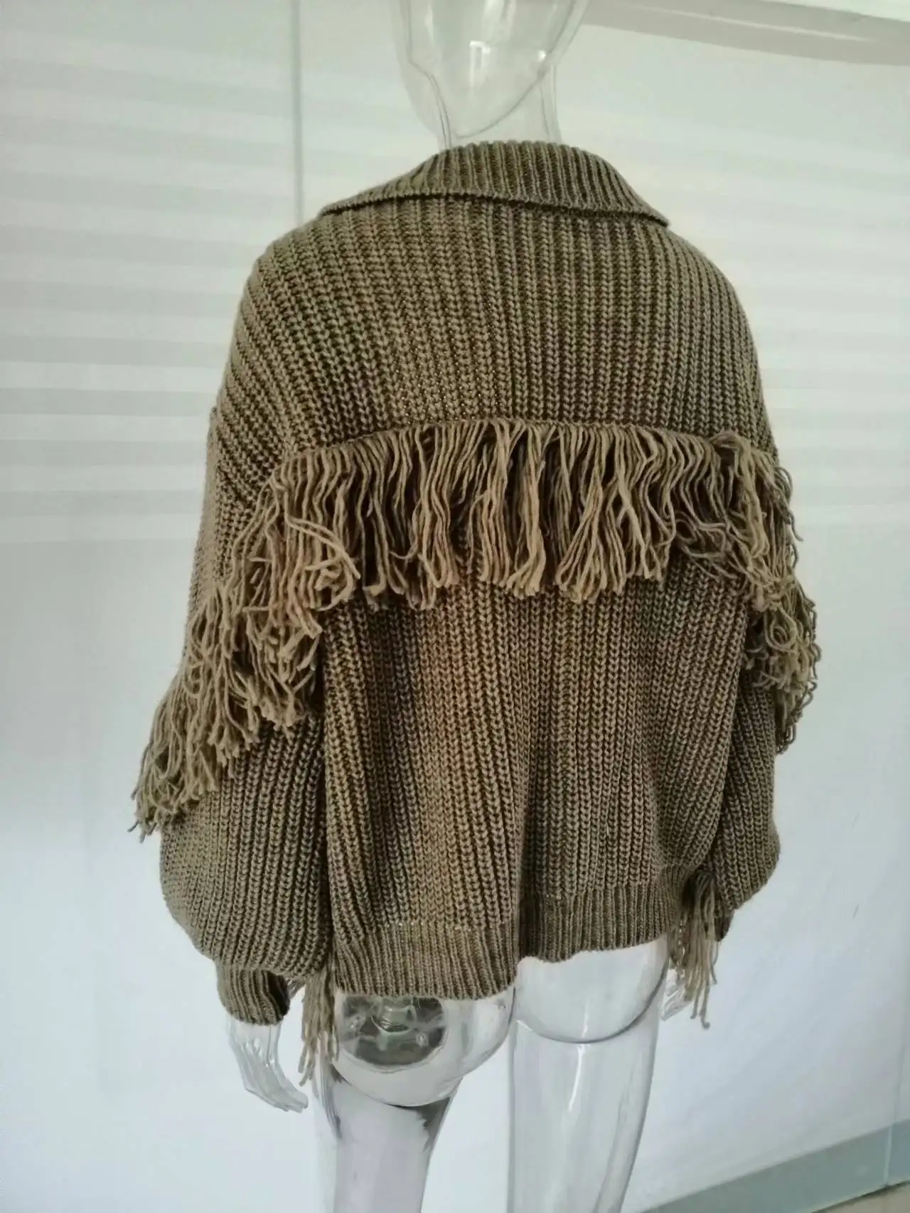 women clothing turn-down collar tassel thick heavy gauge knitted fashion new design wool sweater cardigan for women