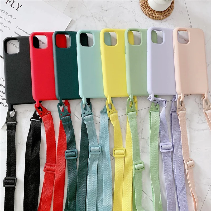 Crossbody Necklace Holder Phone Case For iPhone 14 13 12 11 Pro Max XS XR X 8 7 Plus Lanyard Cord Strap Soft Silicone Cover