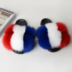 Manufacturer Fur Slides Embossed Custom logo Slippers Women Real Fluffy Fur Slippers