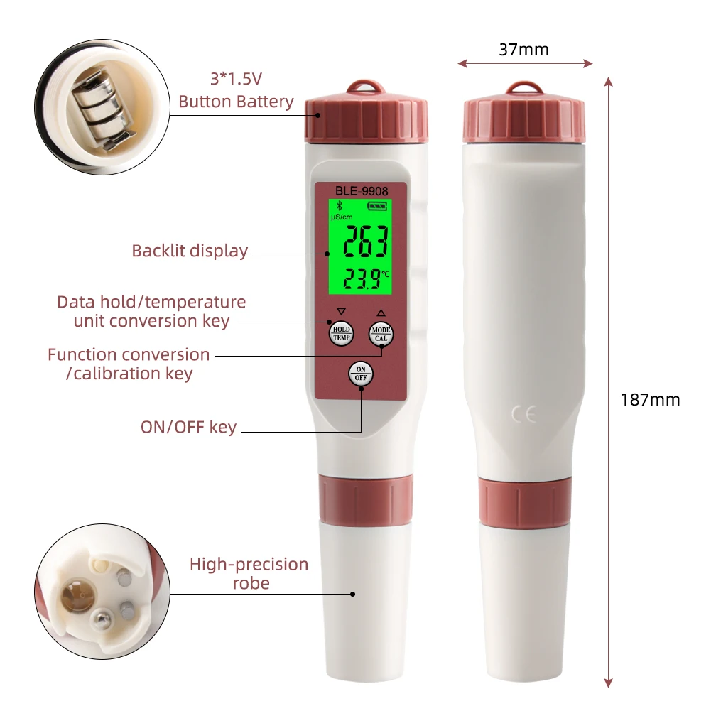 Digital pH Meter for Drinking Water pH Meter 4-in-1 TDS Temp pH EC Tester 0.01 High Precision Water Quality Tester