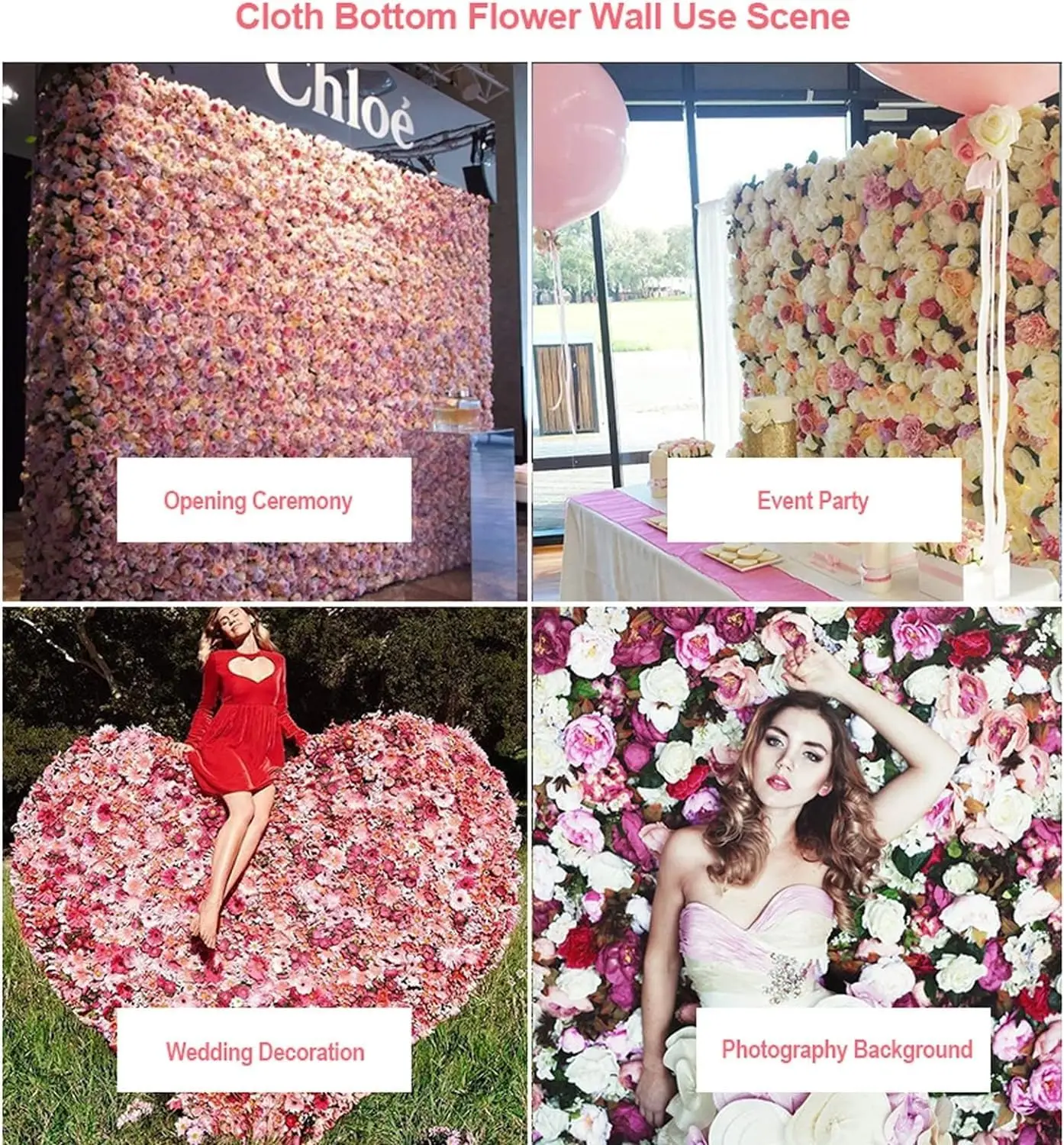 3D Silk Hydrangea Rose Floral Panel fabric artifical wall flowers Backdrop wall artificial flowers pink and white flower wall