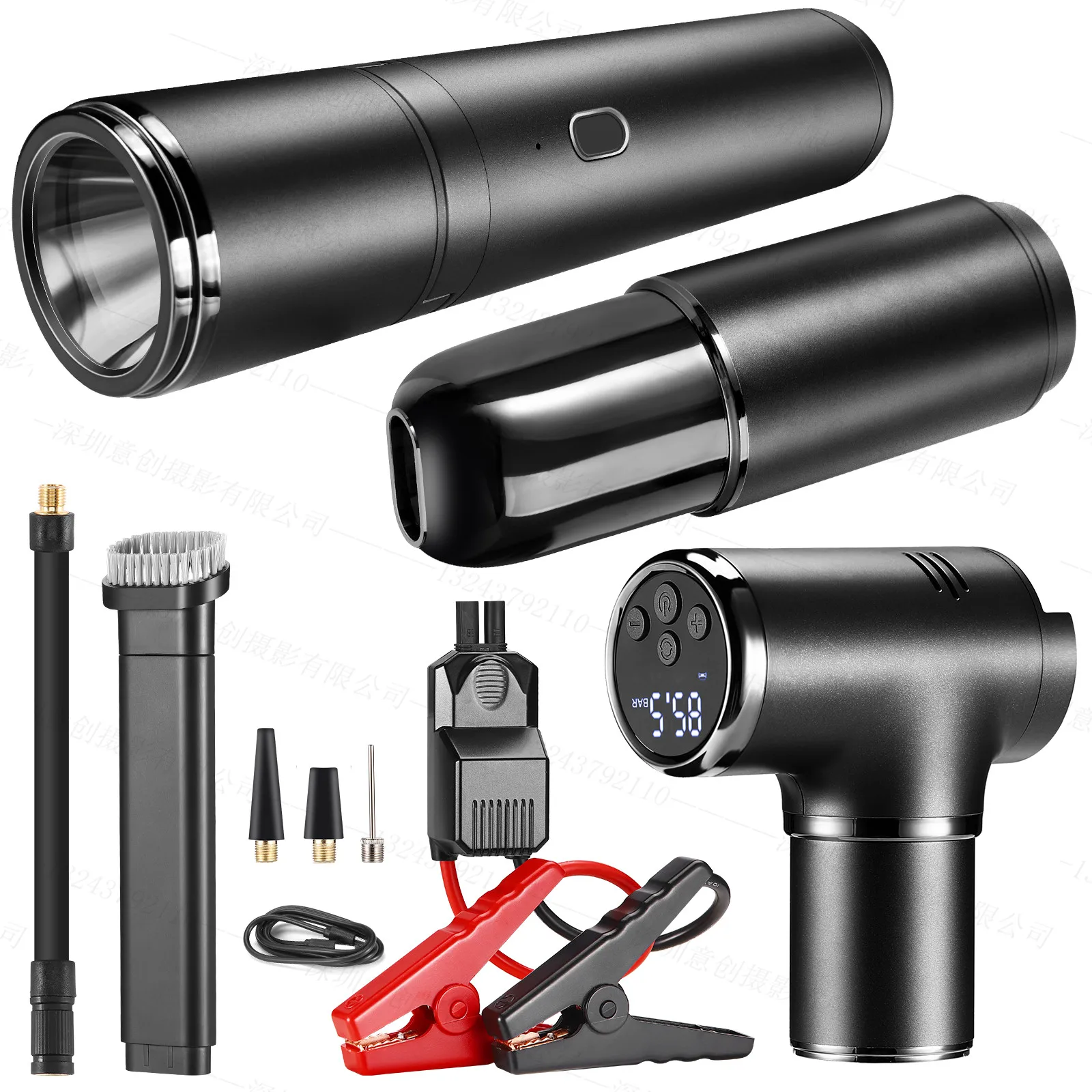 Portable Multifunctional  12V 10000mAh  car jump starter  with air compressor vacuum cleaner flashlight power bank