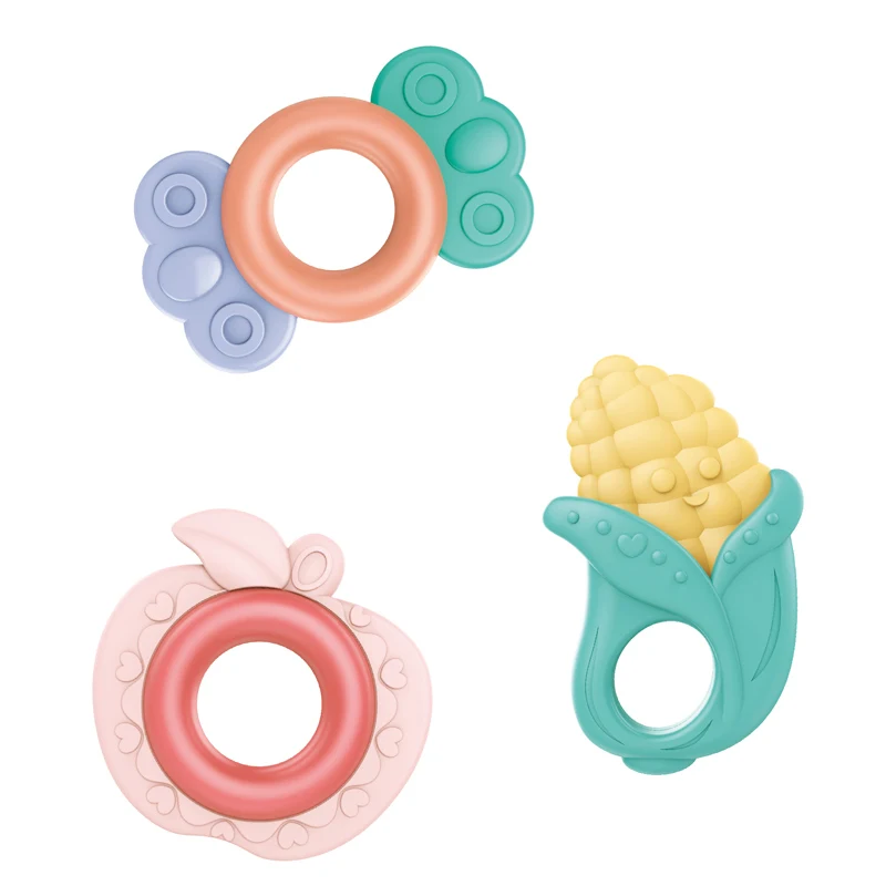 3 in a set Candy Apple Corn shape teethers silicone toys babies