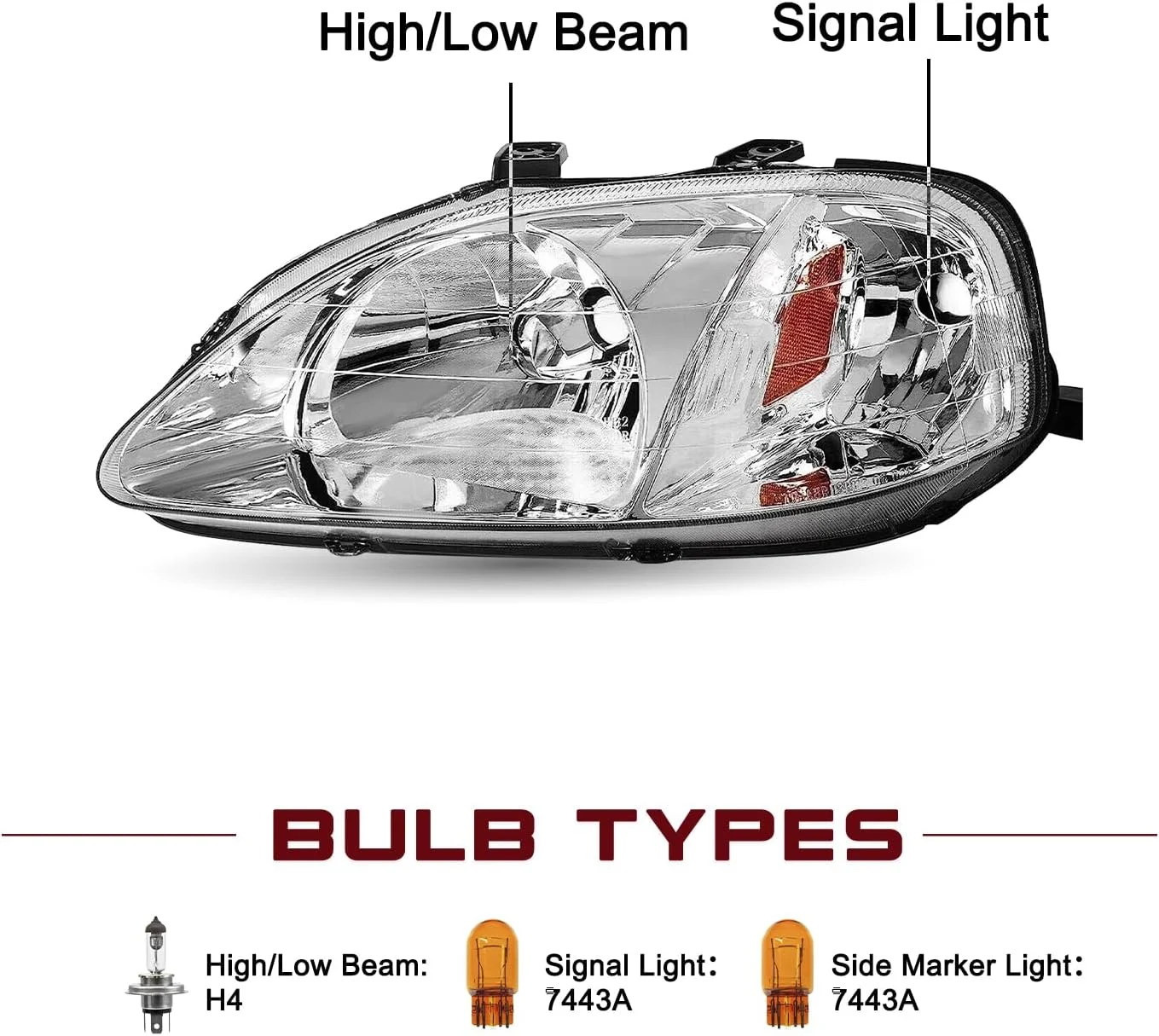 Wholesale Auto Parts Headlampsfor OE Style Headlight Assembly Chrome Clear Lens Headlamp for 1999-2000 Honda Civic Headlight