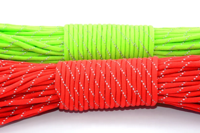Reflective Paracord 550 4mm Polyester 100ft 7 Strand Parachute Cord Rope for Camping