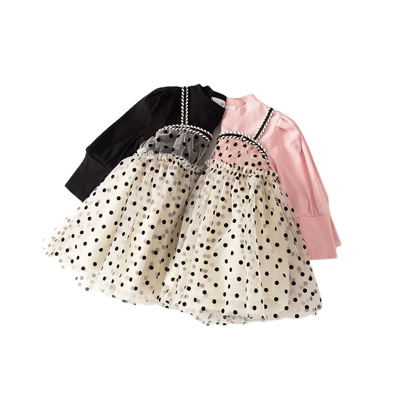2022 Spring Children Dress Lovely Dots Kids Girls Princess Party Dress