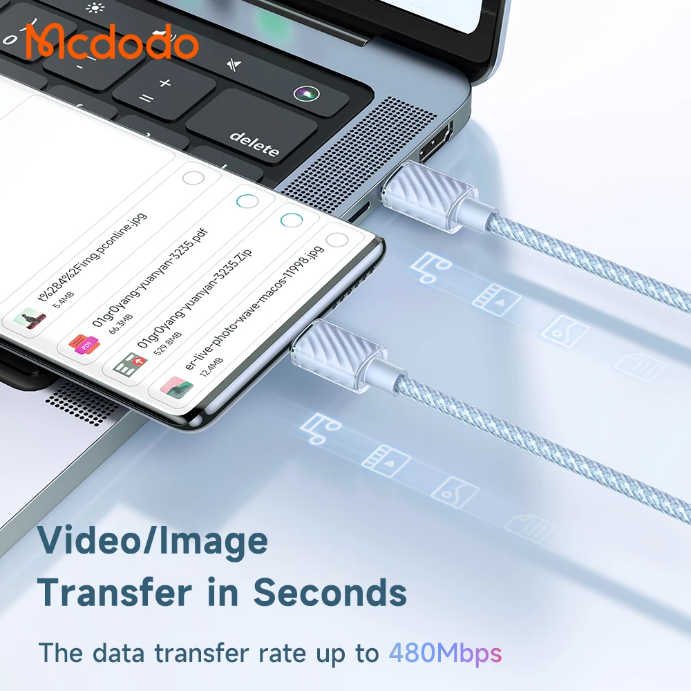 Mcdodo Transparent Colorful Laptop Cable PD 100W E-Mark Nylon Braid 1.2m 2m Type C to Type C Cable for Macbook Laptop Samsung