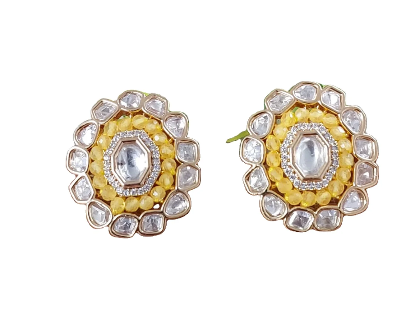 Designer Gold plated real kundan brass style Stud earring tops earrings with pot hook earring for women