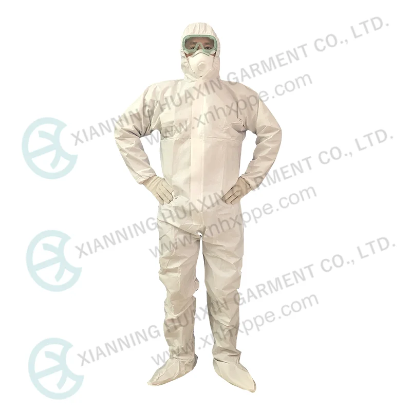High Quality PPE Disposable Coverall Anti-Static Microporous Breathable Coveralls With Hood And Boots