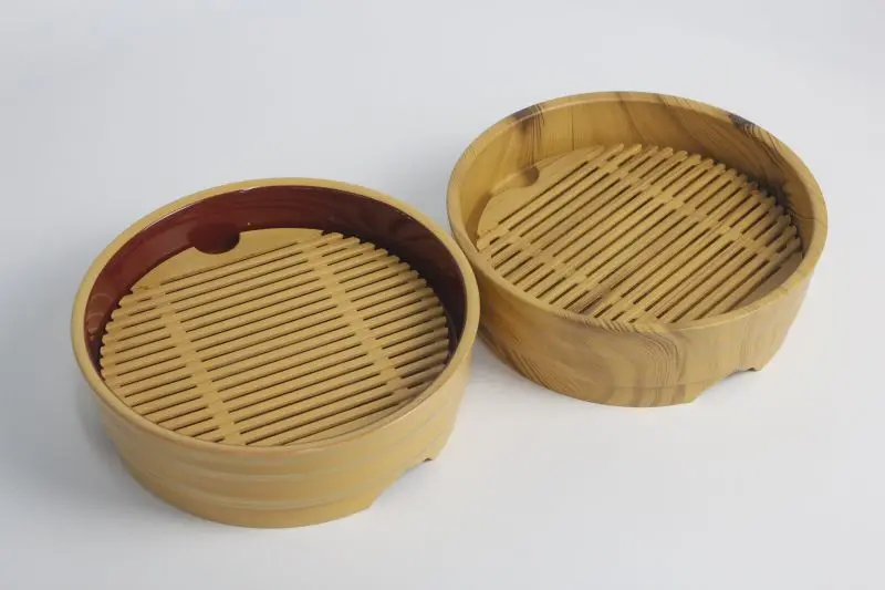 Wooden Design ABS Material Fruit Tray Japanese Sushi Rice Bowl Sushi Oke Rice Mixing Tub Serving Tray