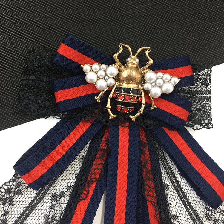 Dazgirl bee corsage Pearl Bee Ribbon Bow Tie Brooch